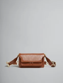 Shoulder Bags>Marni Brown Leather E/W Soft Trunk Bag With Logo Strap MOCA