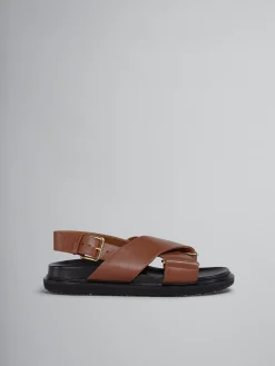 Slides & Sandals | Fussbett>Marni Brown Leather Fussbett MAROON
