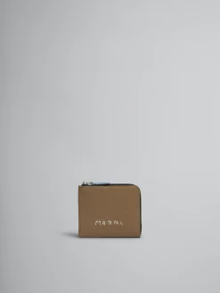 Wallets & Small Leather Goods>Marni Brown Leather Zip-around Wallet With Mending CRETA