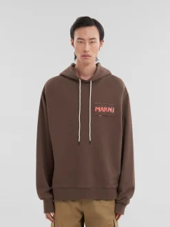 Sweatshirts>Marni Brown Melange Cotton Hoodie With Patch COFFEE