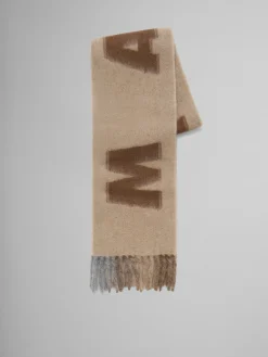 Scarves>Marni Brown Mohair And Wool Scarf With Maxi Logo NOMAD/BEIGE