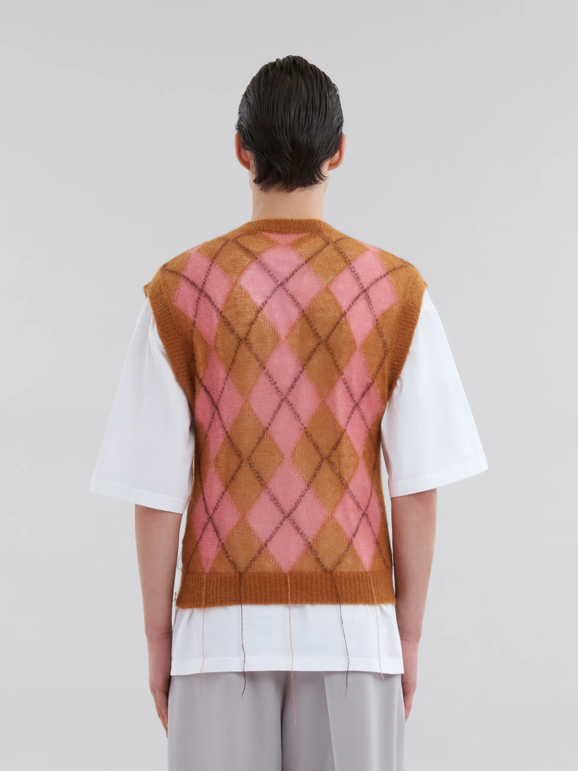 Knitwear>Marni Brown Mohair Argyle Vest With Floating Threads CAMELLIA