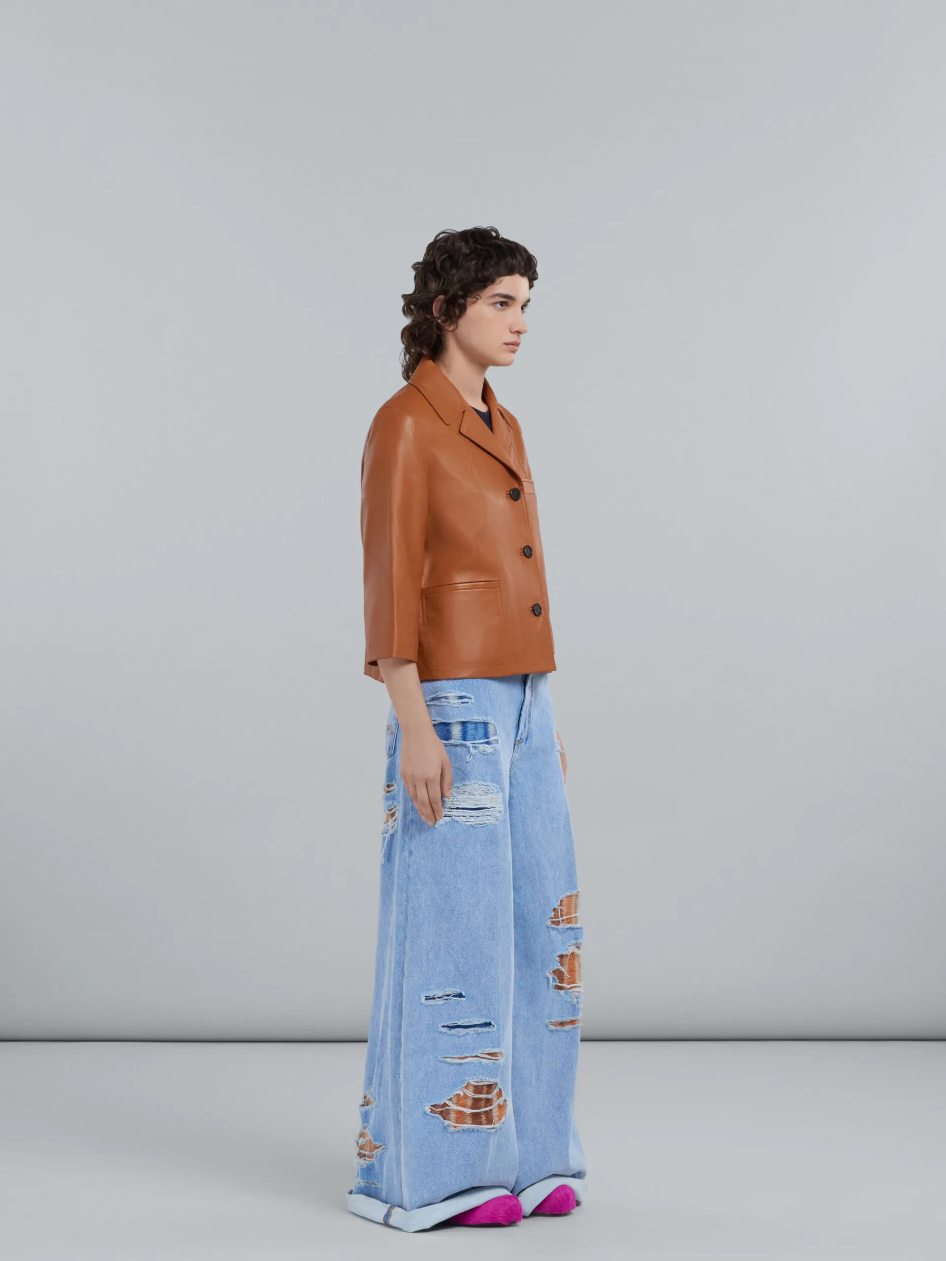 Coats & Jackets>Marni Brown Nappa Leather Jacket GOLDBROWN