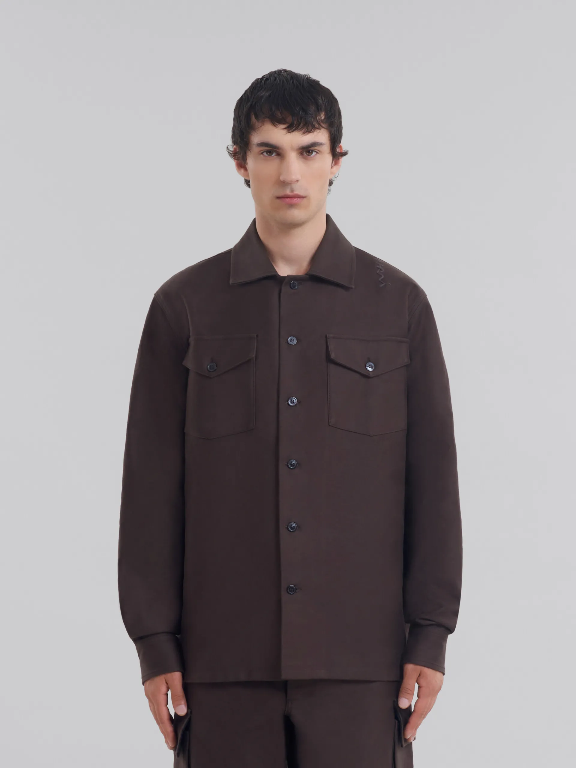Matching Sets | Tops & T-Shirts>Marni Brown Organic Cotton Satin Shirt MOCA