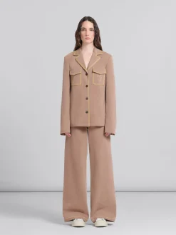 Matching Sets | Denim>Marni Brown Organic Denim Blazer With Contrast Stitching RAISIN