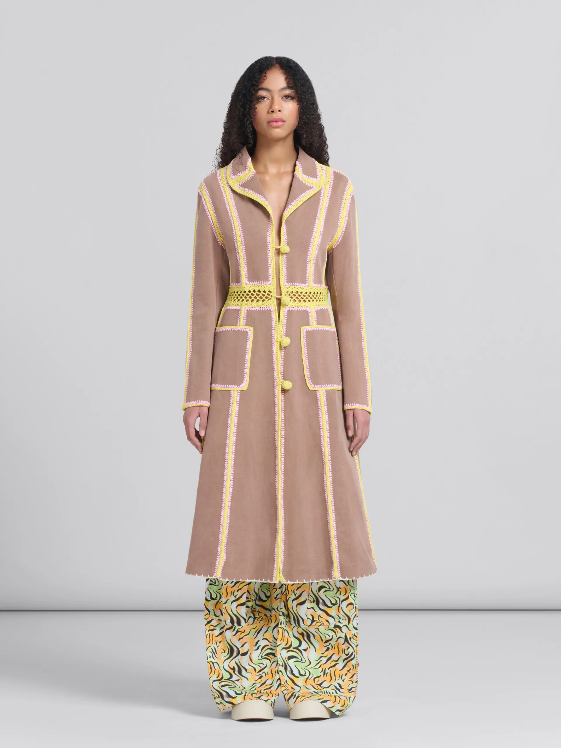 Denim | Coats & Jackets>Marni Brown Organic Denim Coat With Crochet Details RAISIN