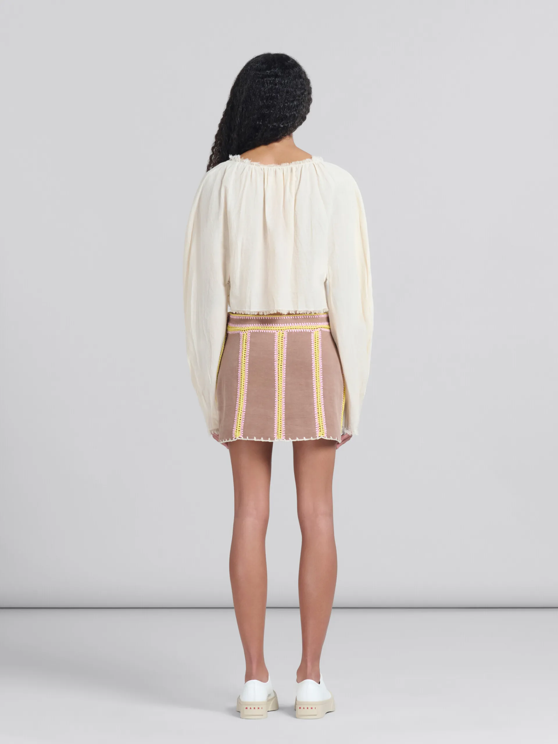 Denim | Skirts>Marni Brown Organic Denim Mini Skirt With Crochet Details RAISIN