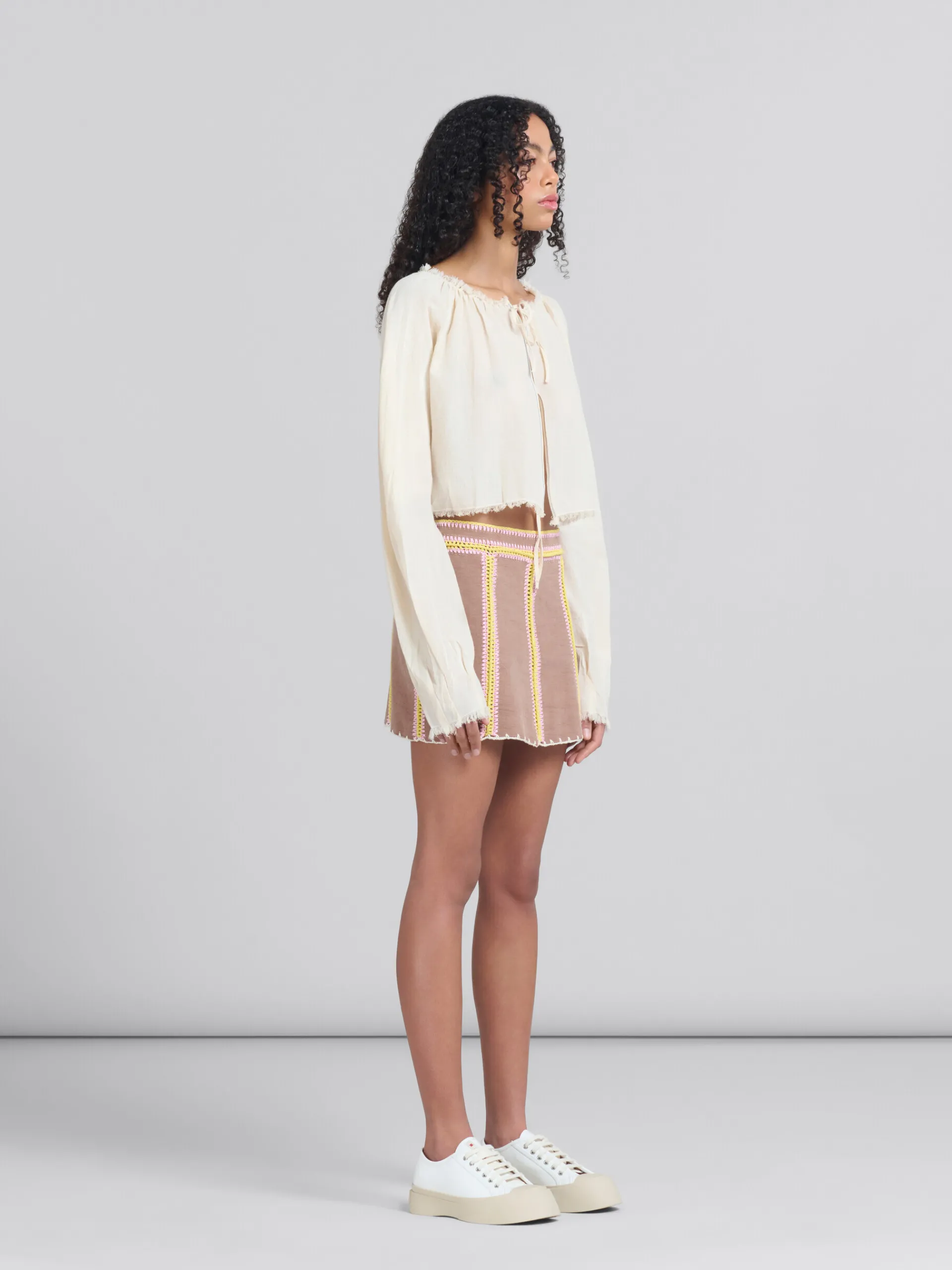 Denim | Skirts>Marni Brown Organic Denim Mini Skirt With Crochet Details RAISIN
