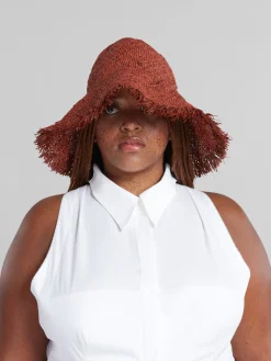Hats>Marni Brown Raffia Hat With Fringed Brim COGNAC