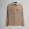Tops & T-Shirts>Marni Brown Tropical Wool Shirt With Mending BISCUIT