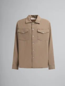 Tops & T-Shirts>Marni Brown Tropical Wool Shirt With Mending BISCUIT