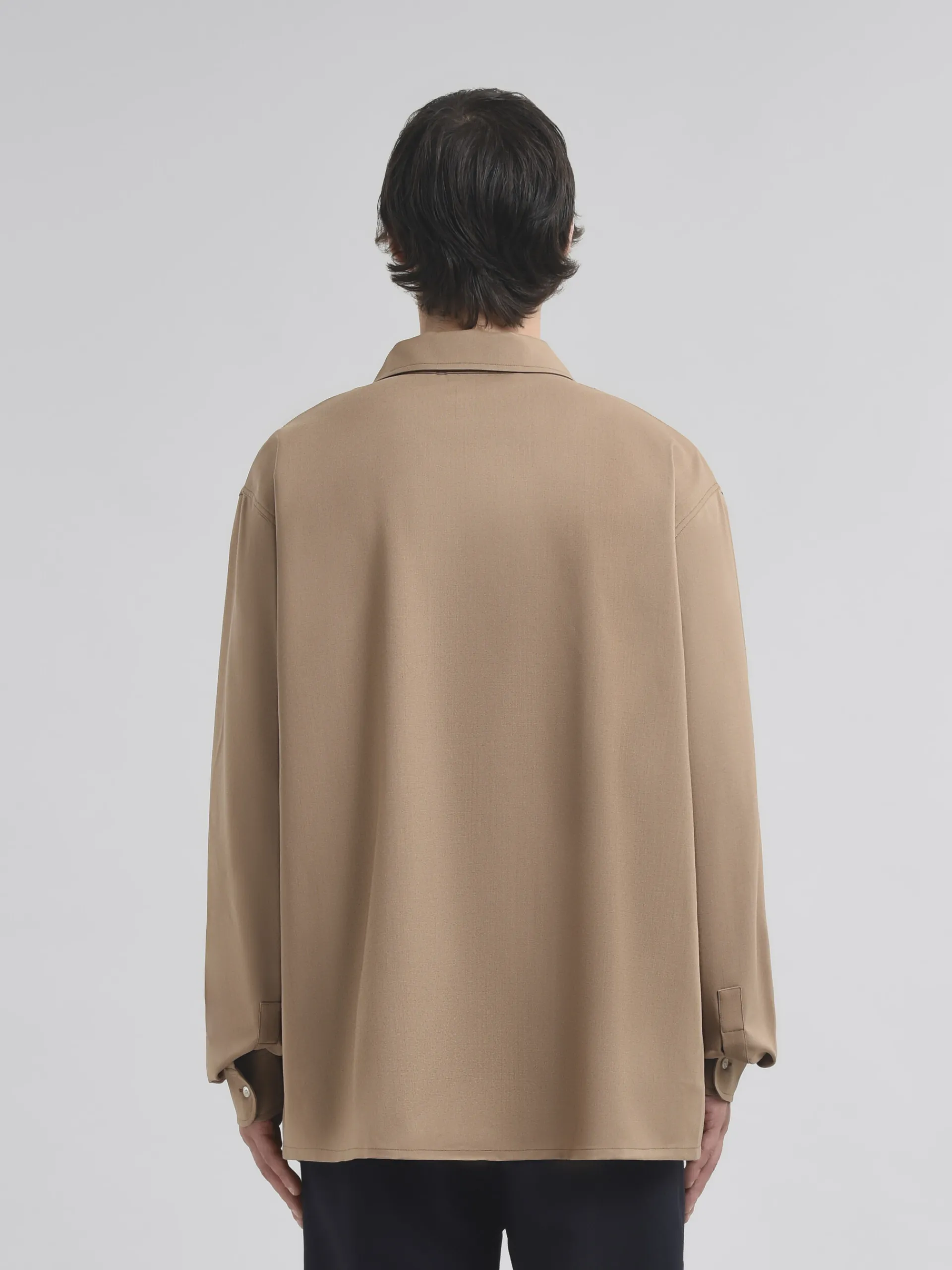Tops & T-Shirts>Marni Brown Tropical Wool Shirt With Mending BISCUIT