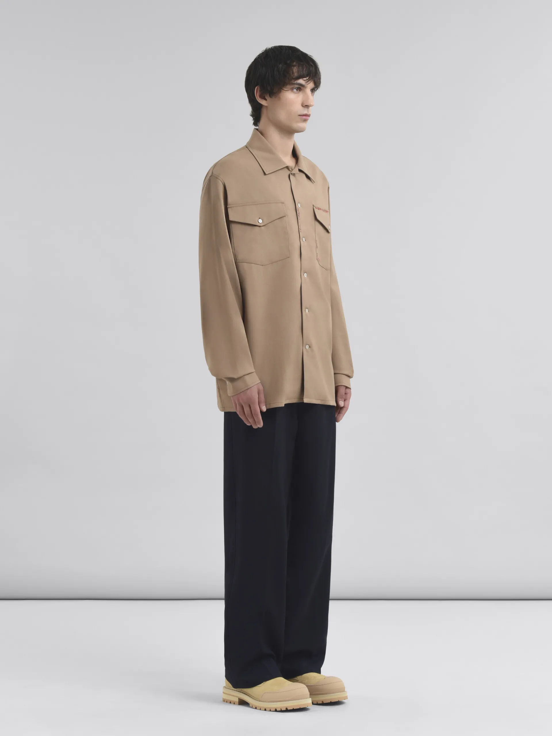 Tops & T-Shirts>Marni Brown Tropical Wool Shirt With Mending BISCUIT
