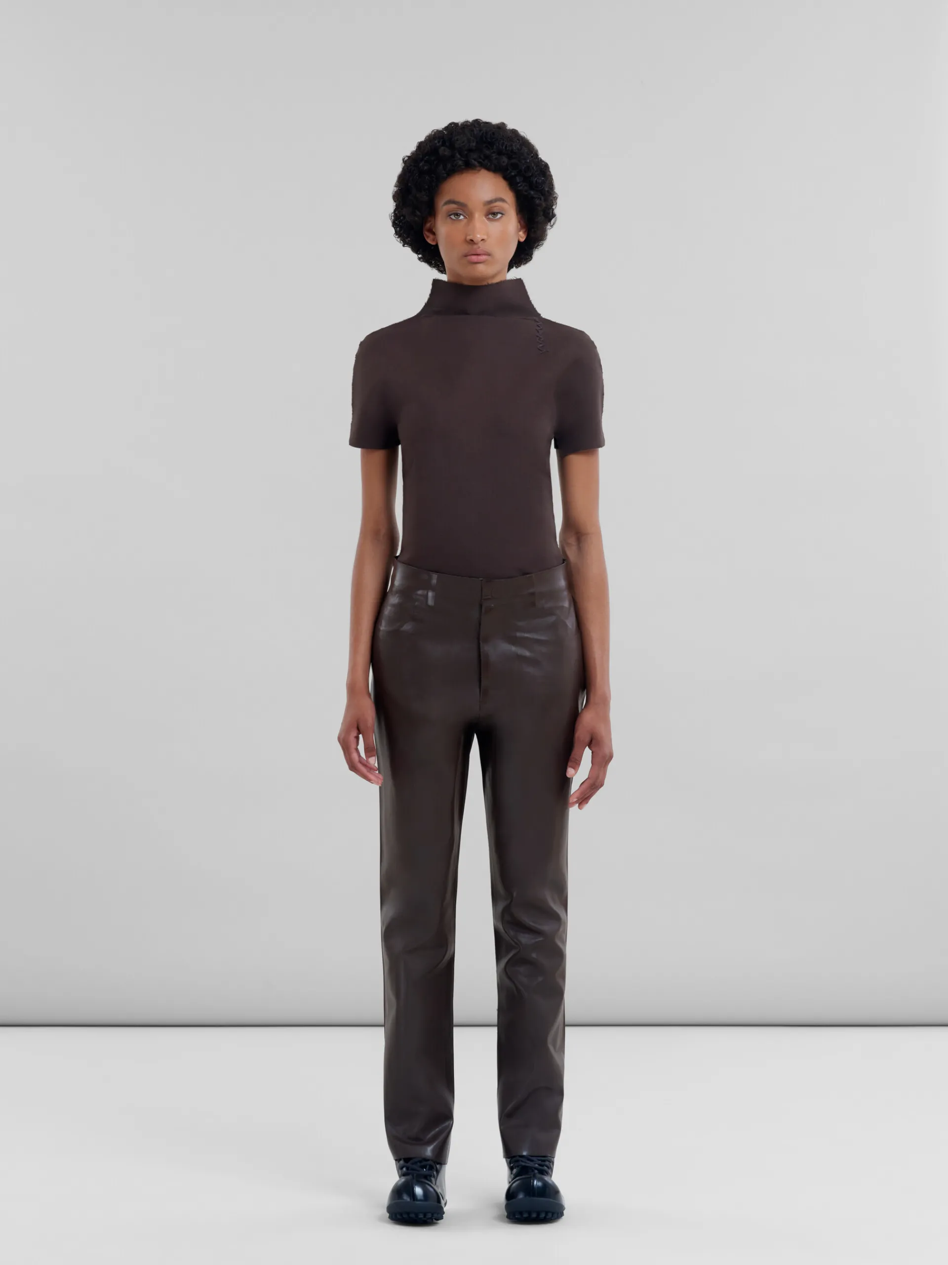 Pants>Marni Brown Wool And Coated Fabric Trousers ATMOSPHERE