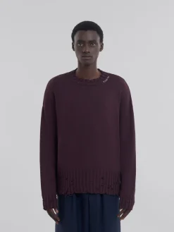 Knitwear>Marni Burgundy Cotton Crewneck Sweater DARKRAISIN