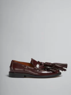Flats>Marni Burgundy Leather Bambi Loafer With Maxi Tassels DARK BURGUNDY