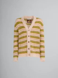 Knitwear>Marni Camel Striped Mohair Cardigan LIGHTCAMEL