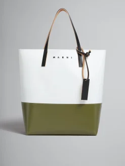 Tote Bags | Tote Bags>Marni Colour-block Shopping Bag LILY WHITE/LEAV GREEN