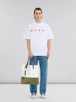 Tote Bags | Tote Bags>Marni Colour-block Shopping Bag LILY WHITE/LEAV GREEN
