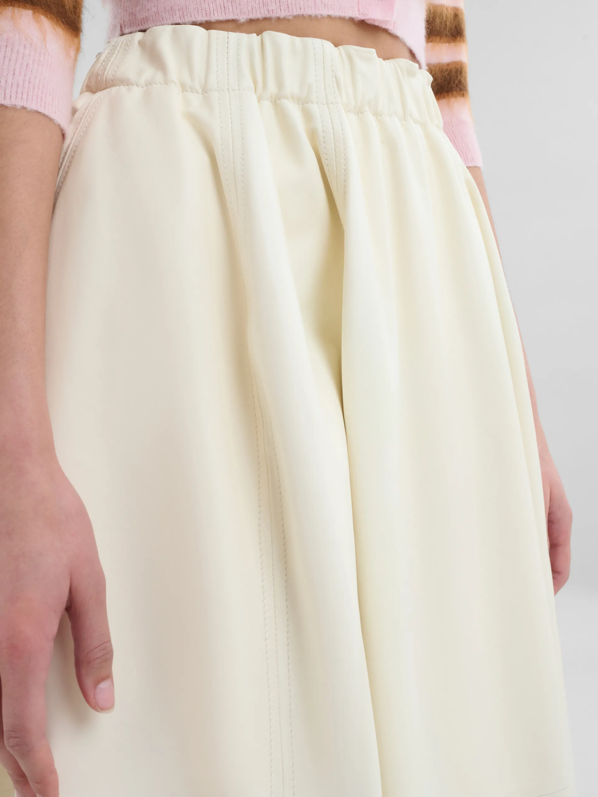 Skirts>Marni Cream Nappa Leather Elasticated Midi Skirt WHITE