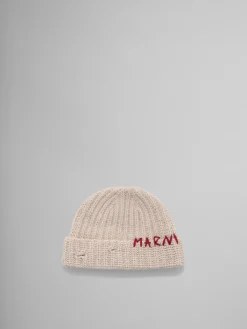 Hats>Marni Cream Shetland Wool Beanie With Mending BEIGE