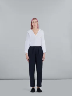 Pants>Marni Cropped Trousers In Blue Tropical Wool BLUBLACK