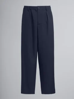 Pants>Marni Cropped Trousers In Cool Wool With Drawstring At The Waist BLUBLACK