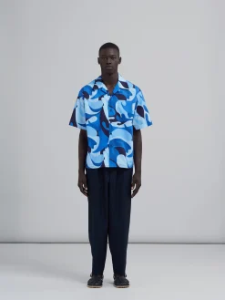 Pants>Marni Cropped Trousers In Cool Wool With Drawstring At The Waist BLUBLACK