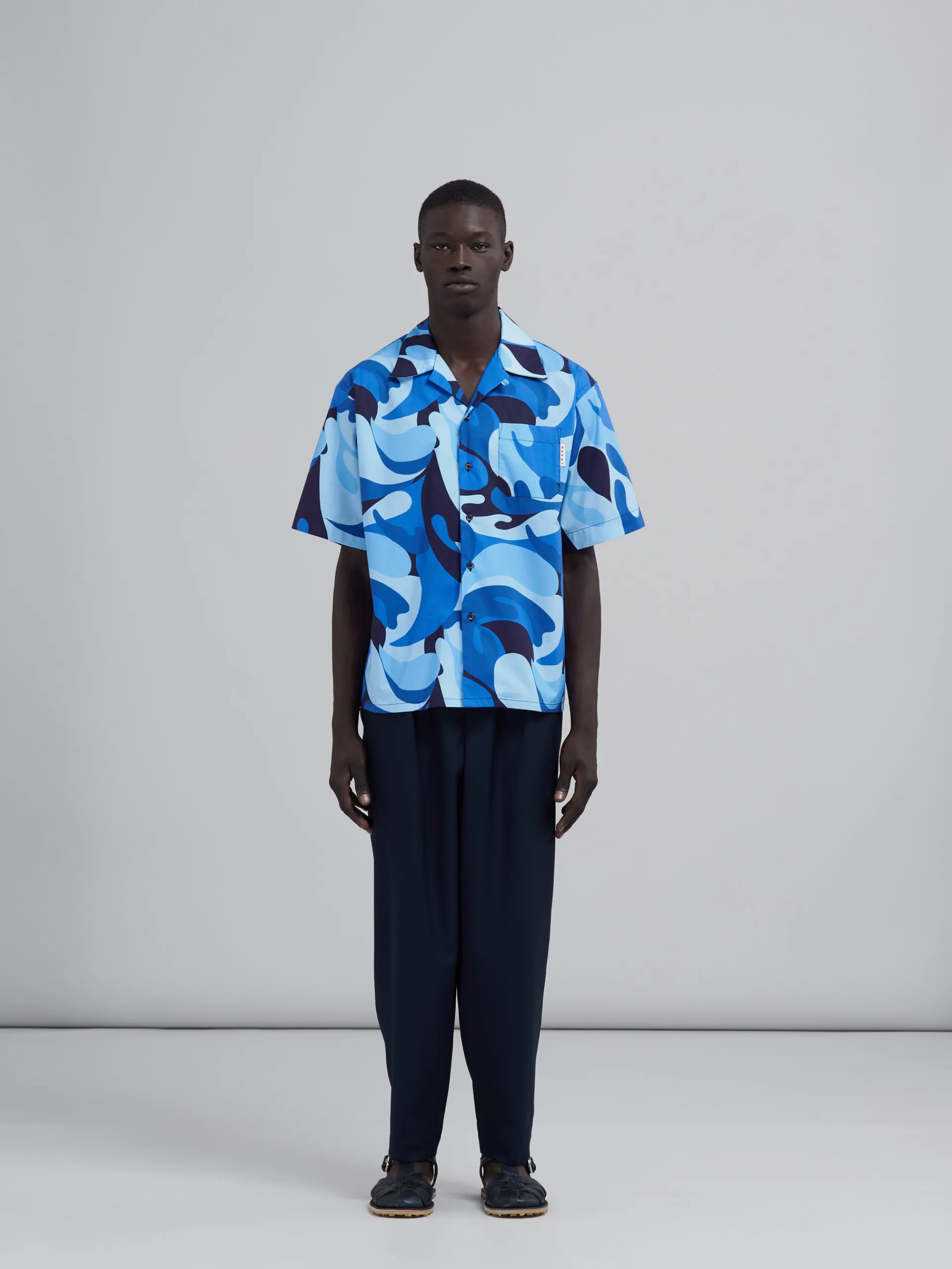 Pants>Marni Cropped Trousers In Cool Wool With Drawstring At The Waist BLUBLACK