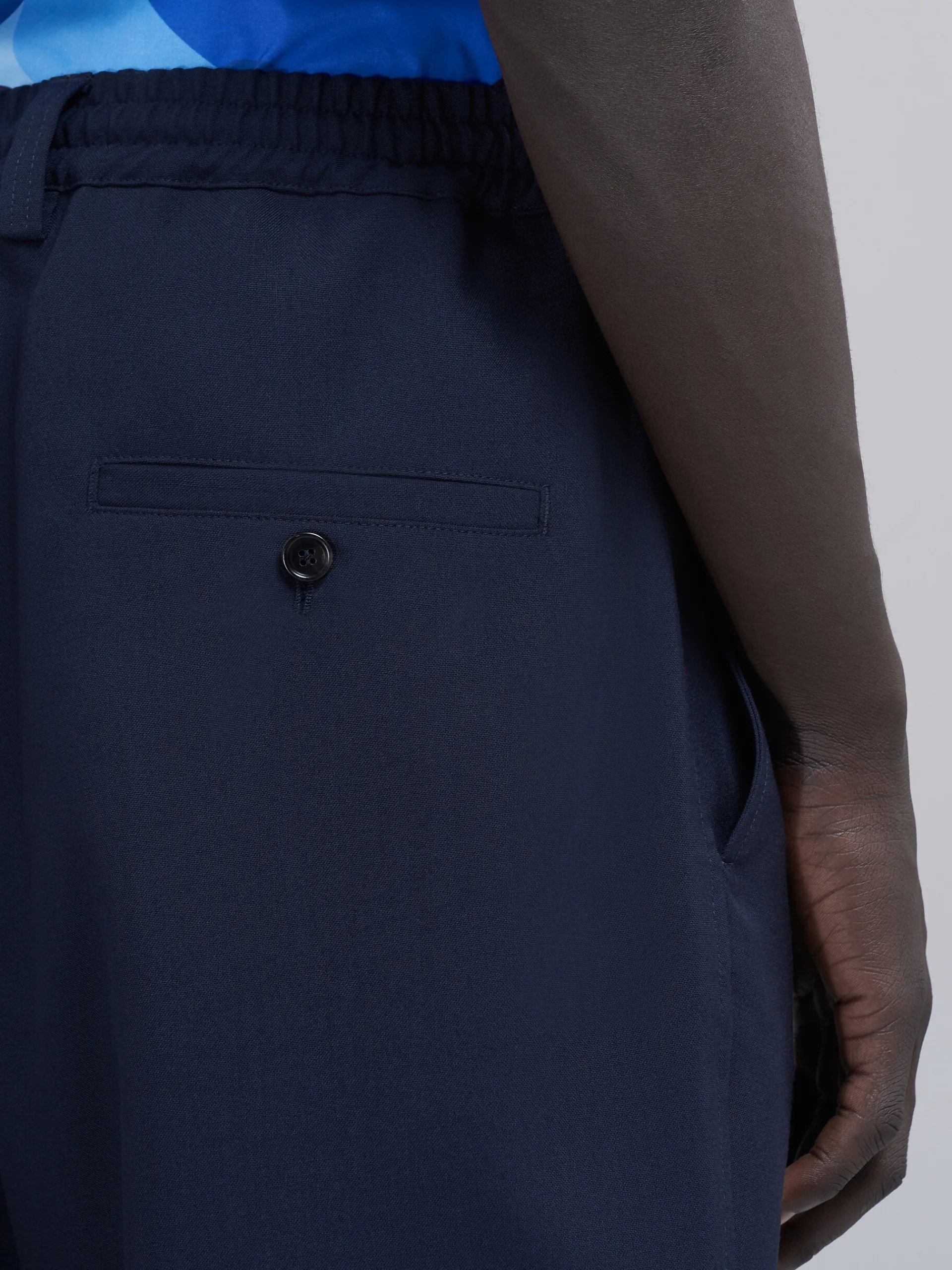Pants>Marni Cropped Trousers In Cool Wool With Drawstring At The Waist BLUBLACK