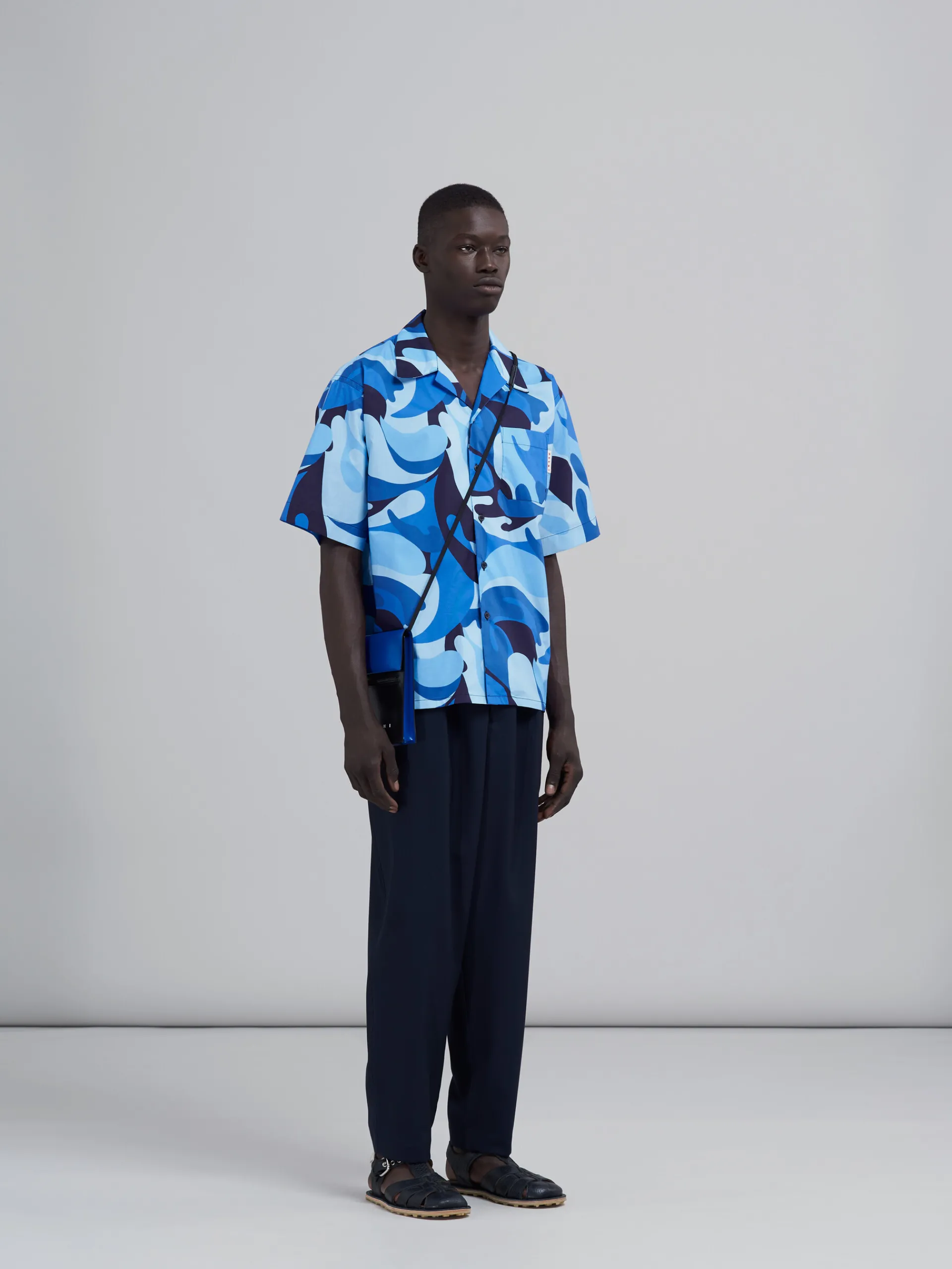 Pants>Marni Cropped Trousers In Cool Wool With Drawstring At The Waist BLUBLACK
