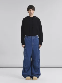 Pants>Marni Dark Blue Denim Cargo Pants With Logo Patch OCEAN