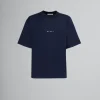 Tops & T-Shirts>Marni Dark Blue Organic Cotton T-shirt With Logo BLUBLACK