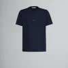 Tops & T-Shirts>Marni Dark Blue Organic Cotton T-shirt With Logo BLUBLACK