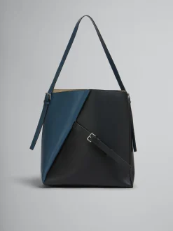 Shoulder Bags>Marni Deep Blue And Black Leather Reverse Hobo Bag OPAL/BLACK