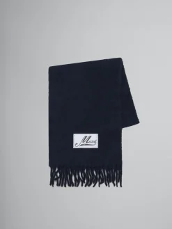 Other Accessories | Scarves>Marni Deep Blue Brushed Alpaca Scarf With Fringes BLUBLACK