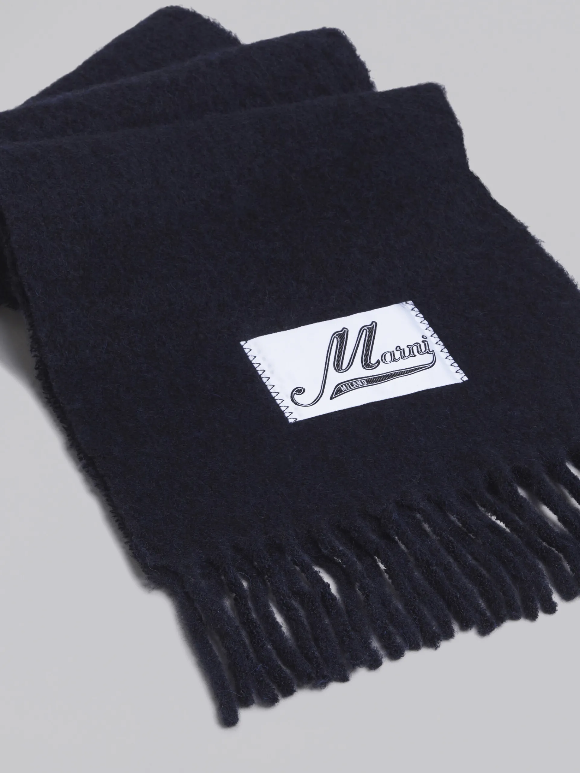 Other Accessories | Scarves>Marni Deep Blue Brushed Alpaca Scarf With Fringes BLUBLACK