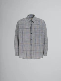 Tops & T-Shirts>Marni Deep Blue Checked Tech Wool Shirt BLUBLACK