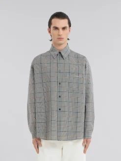 Tops & T-Shirts>Marni Deep Blue Checked Tech Wool Shirt BLUBLACK