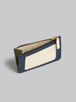 Wallets & Small Leather Goods>Marni Deep Blue Cream And Green Saffiano Leather Card Case NIGHT BLUE/TALC/DUSTY OLIVE