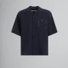 Tops & T-Shirts>Marni Deep Blue Tropical Wool Bowling Shirt With Mending BLUBLACK