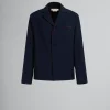 Coats & Jackets>Marni Deep Blue Tropical Wool Blazer With Mending BLUBLACK