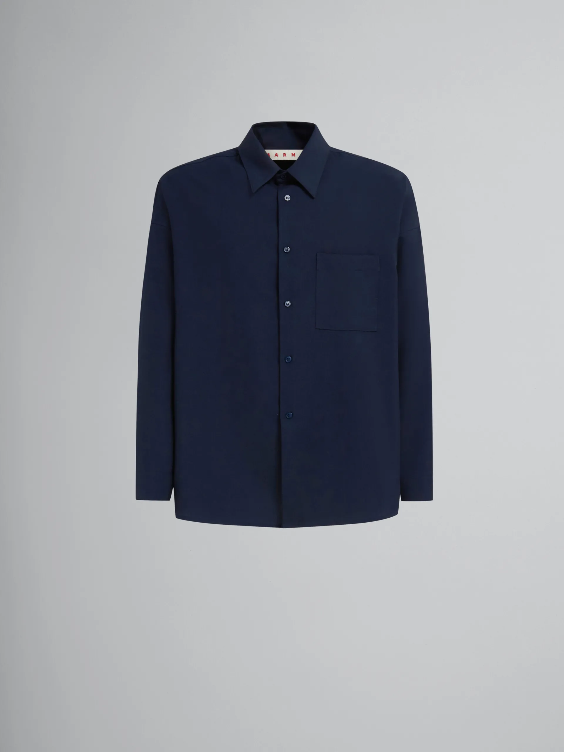 Tops & T-Shirts>Marni Deep Blue Tropical Wool Long-sleeved Shirt BLUBLACK