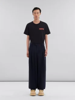 Pants>Marni Deep Blue Tropical Wool Pleated Trousers BLUBLACK