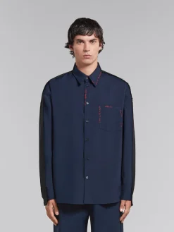Tops & T-Shirts>Marni Deep Blue Tropical Wool Shirt With Contrast Back BLUBLACK