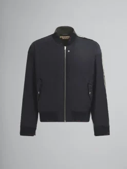 Coats & Jackets>Marni Deep Blue Twill Bomber Jacket With Contrast Back BLUBLACK