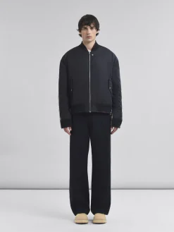 Coats & Jackets>Marni Deep Blue Twill Bomber Jacket With Contrast Back BLUBLACK