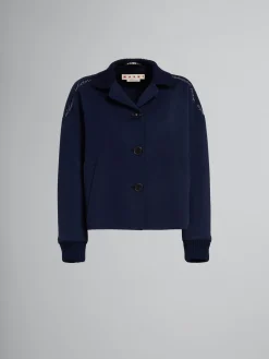 Coats & Jackets>Marni Deep Blue Wool And Cashmere Jacket With Knit Trims BLUBLACK