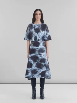 Skirts>Marni Duchesse Flared Skirt With Crayon Leopard Print ANTIQUE SILVER