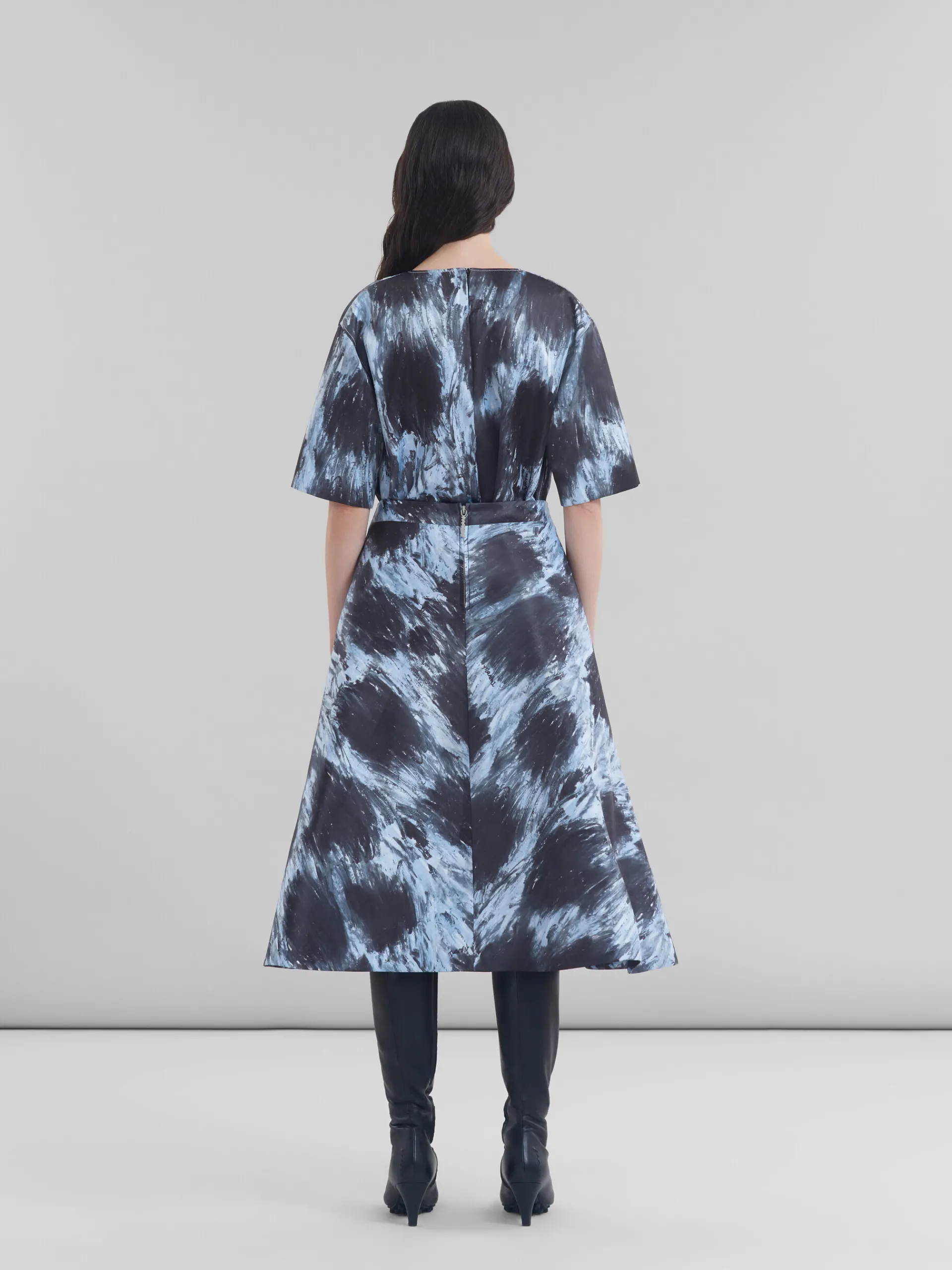Skirts>Marni Duchesse Flared Skirt With Crayon Leopard Print ANTIQUE SILVER